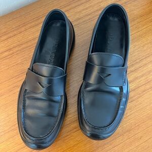 Authentic PRADA Black Leather Loafers Napa In Pelle Sport Shoes 7